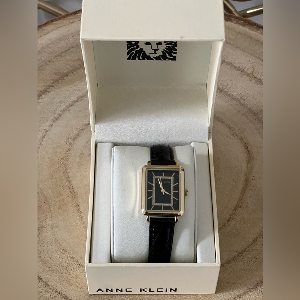 Anne Klein Women's Watch in Black Faux Leather band